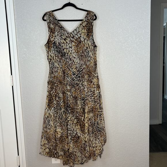 VTG 90s Chris McLaughlin 18W Maxi Dress Handkerchief Hem Leopard Print - Picture 3 of 5